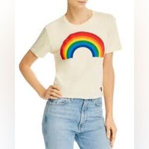 Aviator Nation Womens Ivory Rainbow Logo Crew Neck Graphic Tee Shirt Top Small